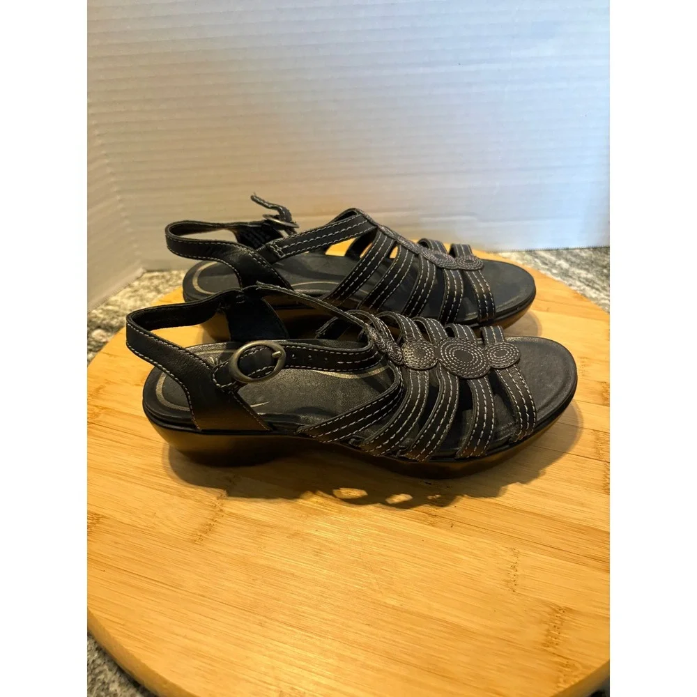 Dansko Black Leather Strappy Slingback‎ Wedge Sandals Womens Size 36 EU
